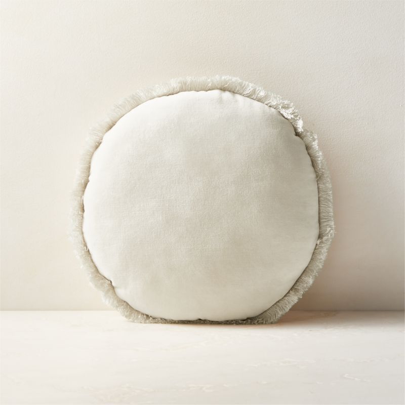 View Bettie Warm White Velvet Round Throw Pillow 16" details