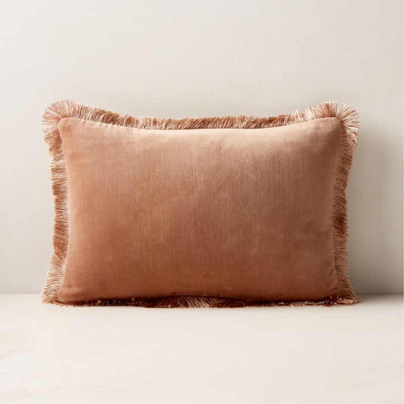 View Bettie Light Brown Velvet Lumbar Pillow with Feather-Down Insert 18''x12'' details