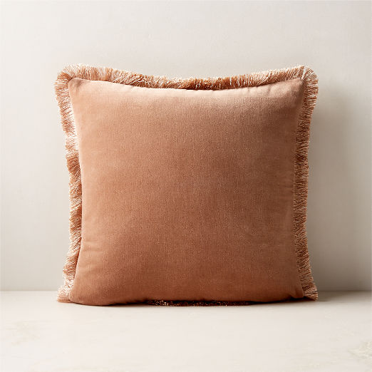 Bettie Light Brown Velvet Throw Pillow with Down-Alternative Insert 18''