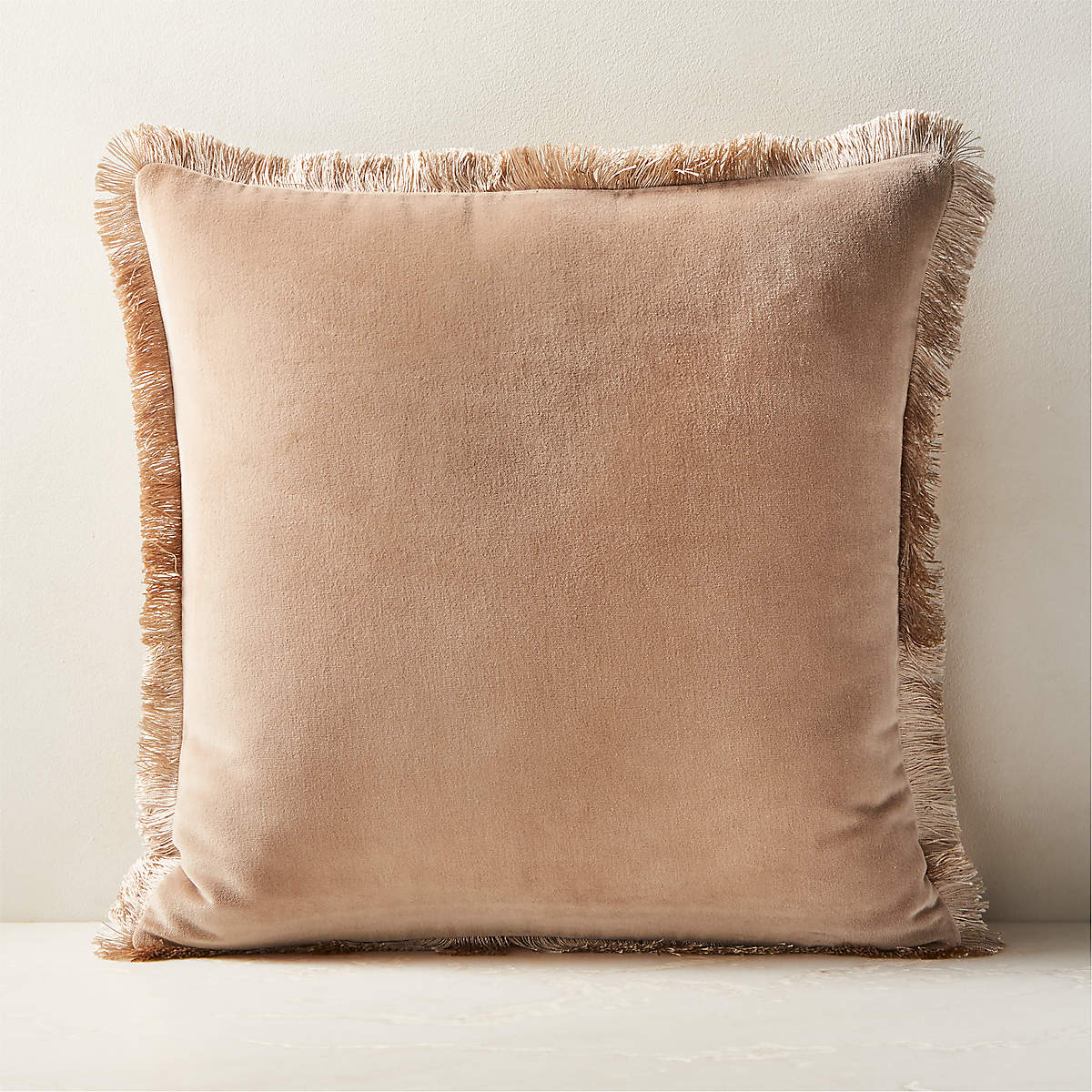 Bettie Light Brown Velvet Throw Pillow with Down-Alternative Insert 20''x20'' + Reviews | CB2