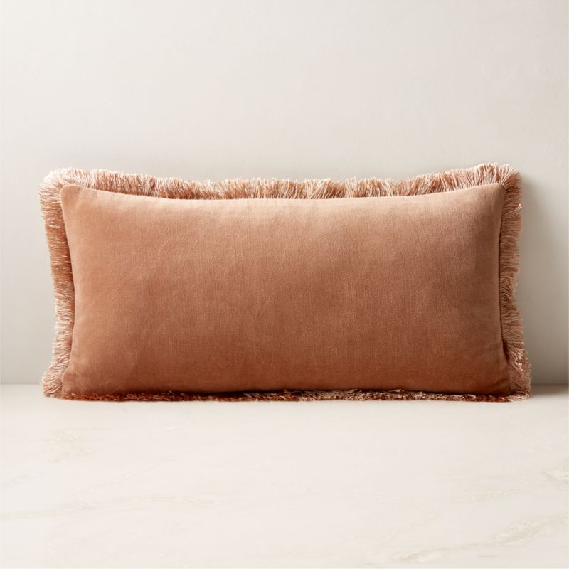 View Bettie Light Brown Velvet Lumbar Pillow with Down-Alternative Insert 23''x11'' details