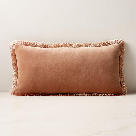 Bettie Light Brown Velvet Lumbar Pillow with Down-Alternative Insert 23''x11''