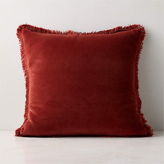 Bettie Red Velvet Throw Pillow with Feather-Down Insert 20"x20"