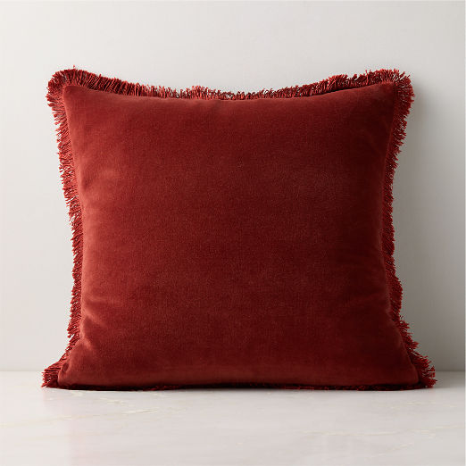 Bettie Red Velvet Throw Pillow with Feather-Down Insert 20"x20"