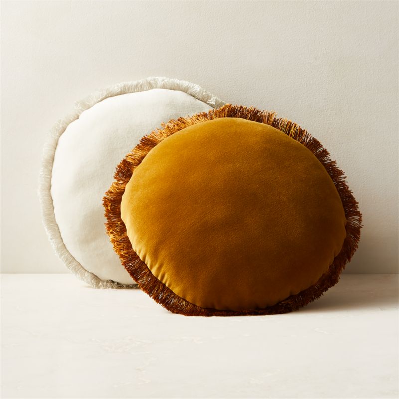 Bettie Warm White Velvet Round Throw Pillow 16"