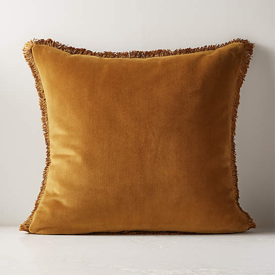 Bettie Tapenade Yellow Velvet Throw Pillow with Down-Alternative Insert 23"