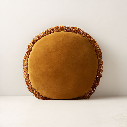 Bettie Tapenade Yellow Velvet Round Throw Pillow 16"