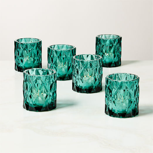 Betty Green Glass Tealight Candle Holders Set of 6