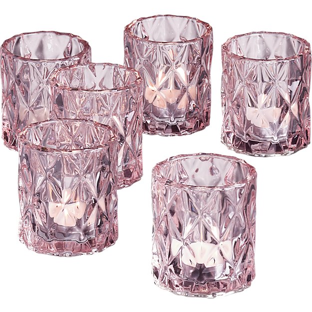 Set Of 6 Betty Pink Tea Light Candle Holders Reviews Cb2