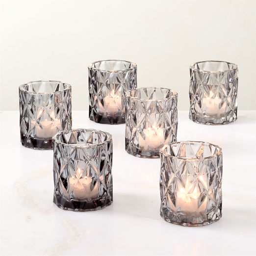 Betty Smoked Glass Tealight Candle Holders Set of 6