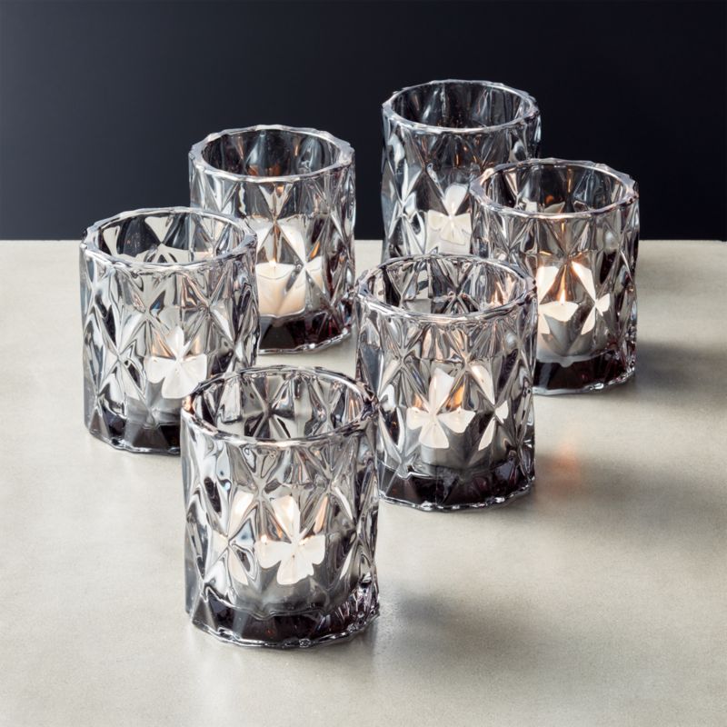 View Betty Smoked Glass Tealight Candle Holders Set of 6 details