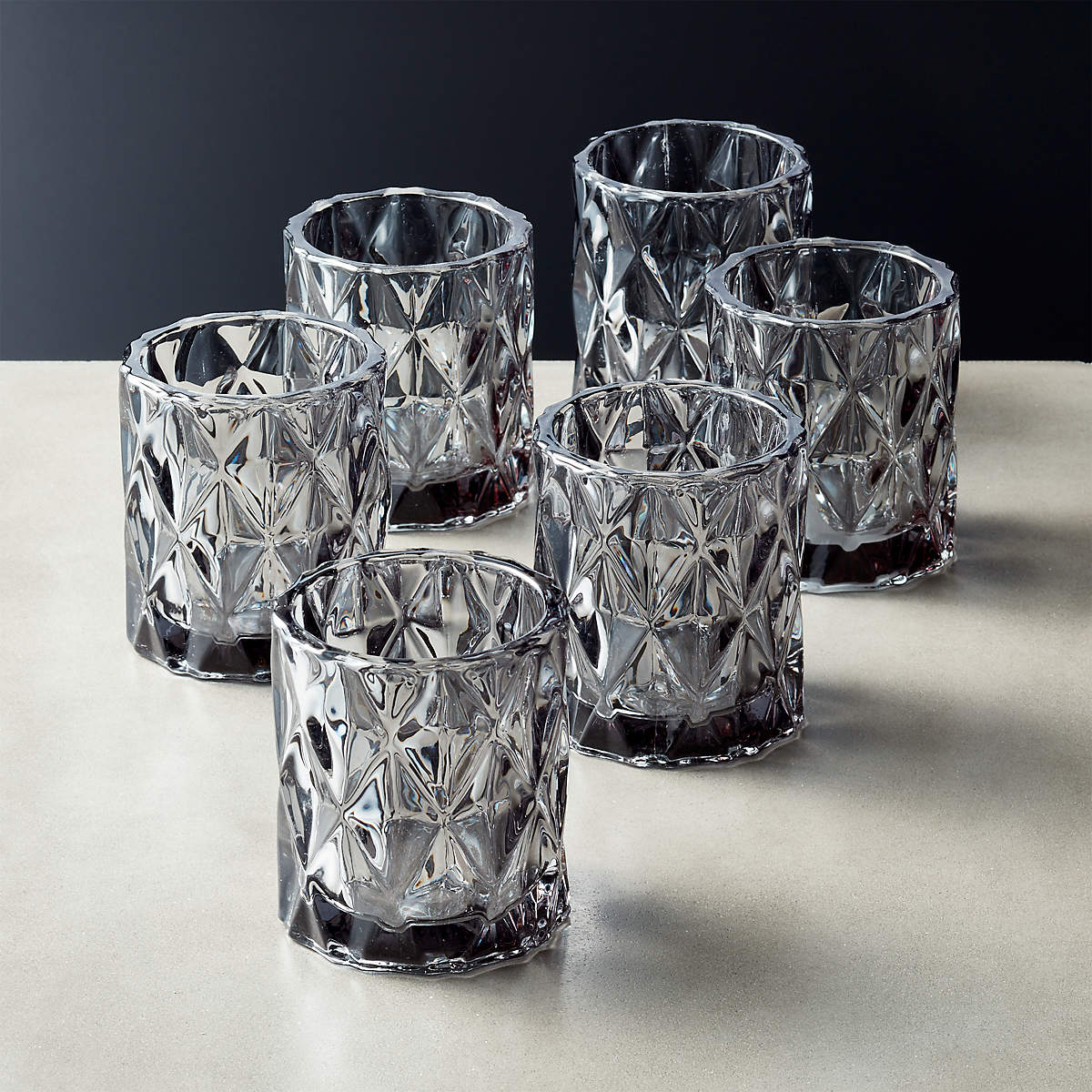 Betty Smoked Glass Modern Votive Candle Holders Set Of 6 Reviews Cb2