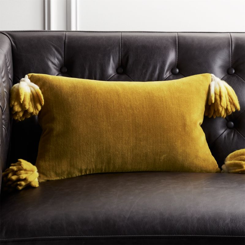 18 X12 Bia Tassel Pesto Velvet Pillow Cb2
