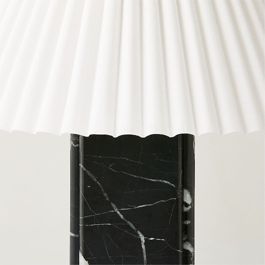 Bianca Black Marble Table Lamp with Pleated Linen Shade