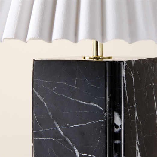 Bianca Black Marble Table Lamp with Pleated Linen Shade