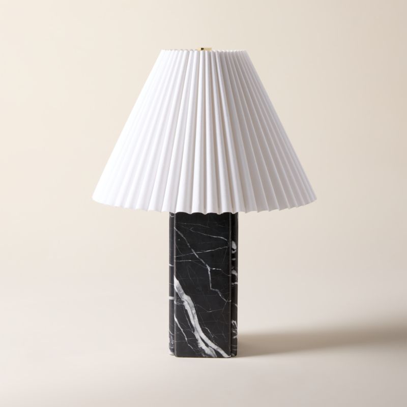 Bianca Black Marble Table Lamp with Pleated Linen Shade - image 0 of 5