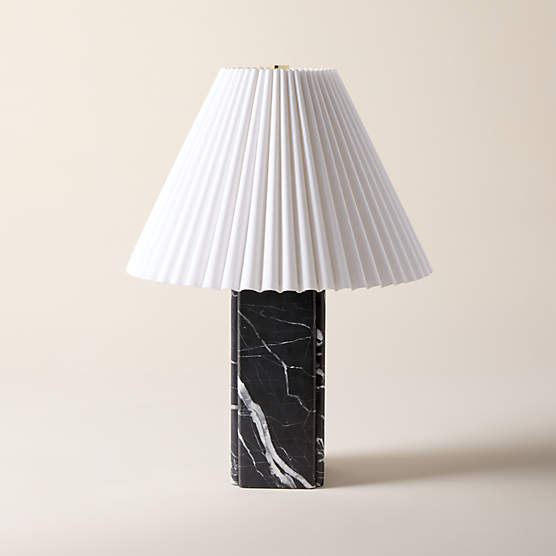 Bianca Black Marble Table Lamp with Pleated Linen Shade