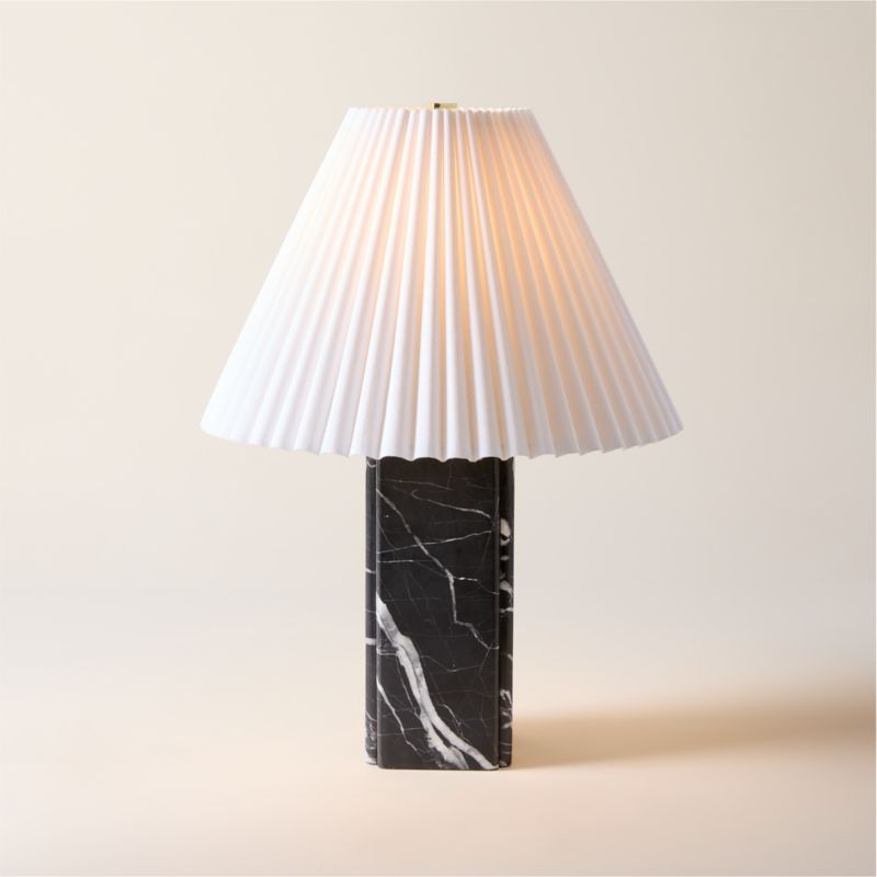 Bianca Black Marble Table Lamp with Pleated Linen Shade - image 2 of 5