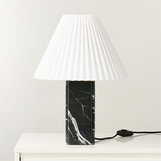 Bianca Black Marble Table Lamp with Pleated Linen Shade