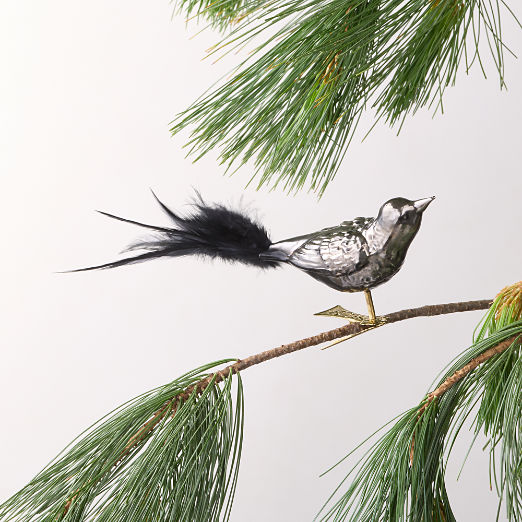 Brambling Bird Black Hand Painted Glass Christmas Tree Ornament Clip