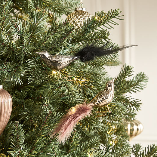 Brambling Bird Black Hand Painted Glass Christmas Tree Ornament Clip