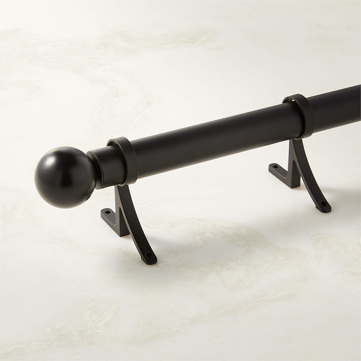 Boule Modern Black Curtain Rod With Black Finials 48 88x1 25   Boule Black Drapery Rod With Black Finials 