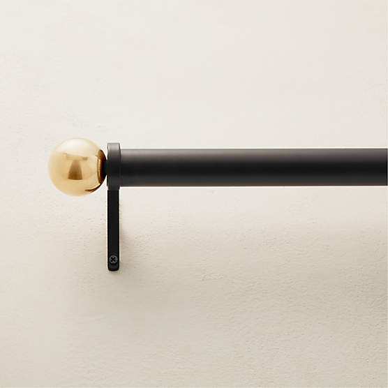 Boule Black Curtain Rod with Brass Finials 28"-48"x1.25"