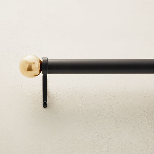 Boule Black Drapery Curtain Rod with Brass Finials