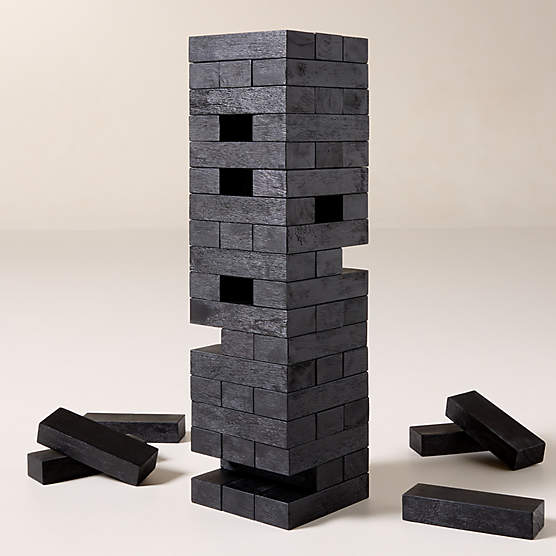 Black Acacia Wood Tumbling Tower Outdoor Game Set