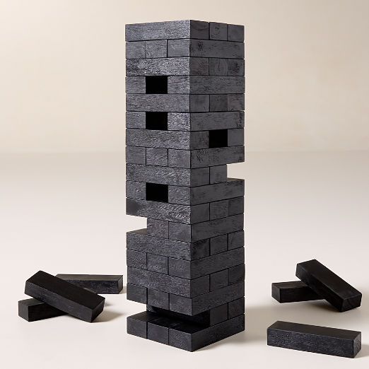 Black Acacia Wood Tumbling Tower Outdoor Game Set