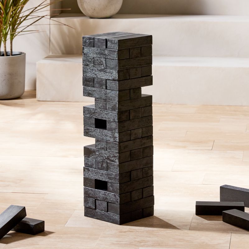 Black Acacia Wood Tumbling Tower Outdoor Game Set - image 1 of 5