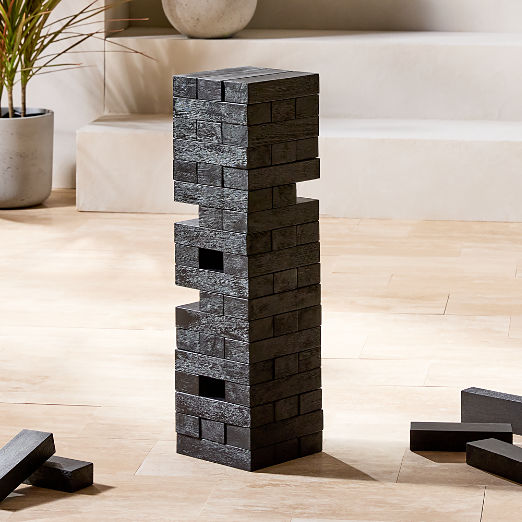Black Acacia Wood Tumbling Tower Outdoor Game Set