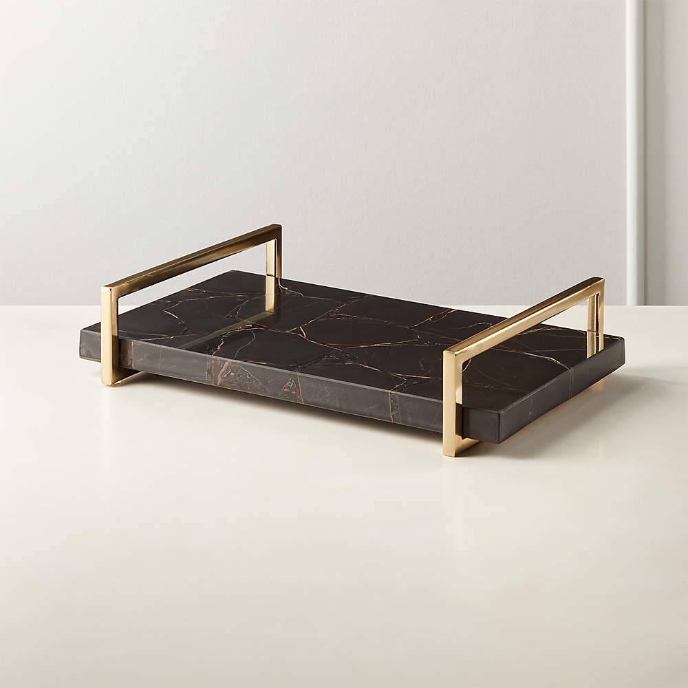 Black Agate Tray with Handles