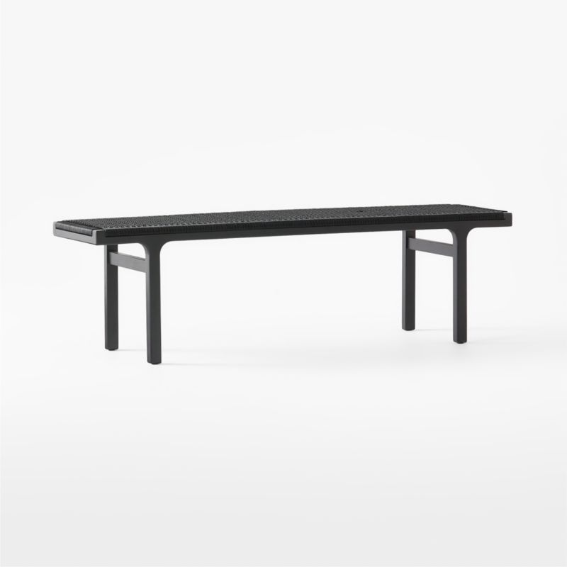 60" Black Woven Leather and Acacia Wood Bench - image 6 of 10