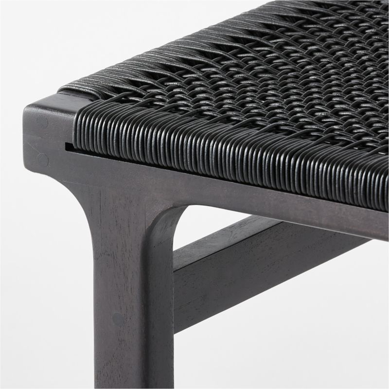 60" Black Woven Leather and Acacia Wood Bench - image 8 of 10