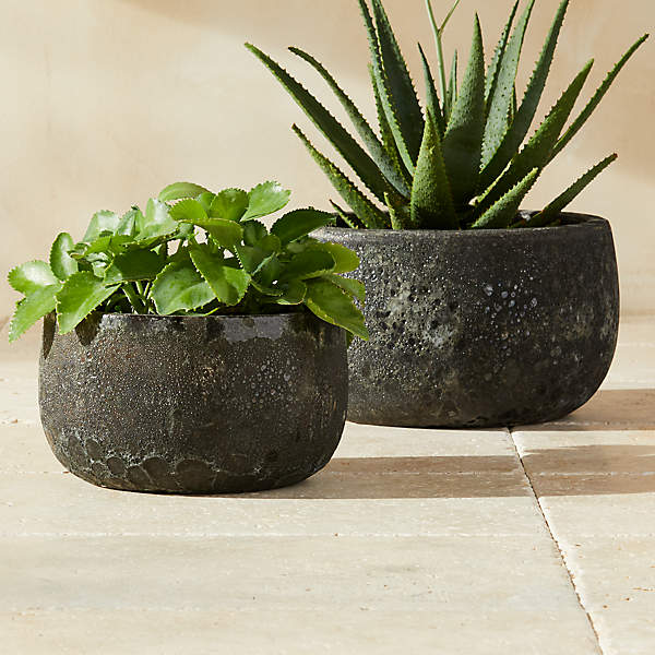 Black Lunar Modern Outdoor Planters, Large Modern Outdoor Planters Canada