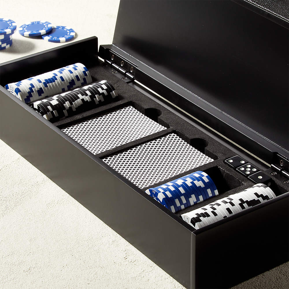 Black Saffiano Leather Poker Set