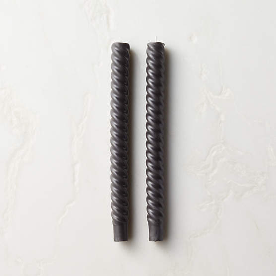 Charcoal Twisted Taper Candles Set of 2