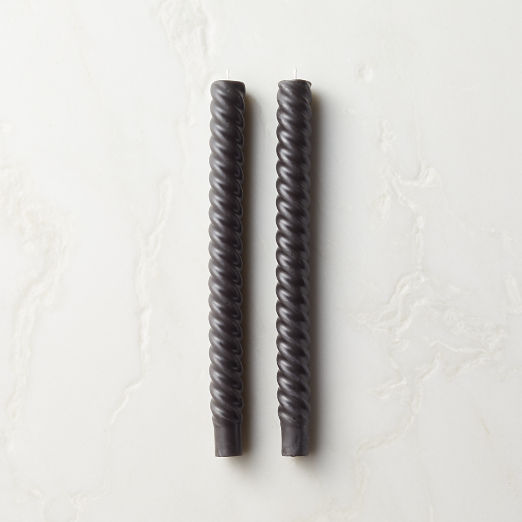 Charcoal Twisted Taper Candles Set of 2