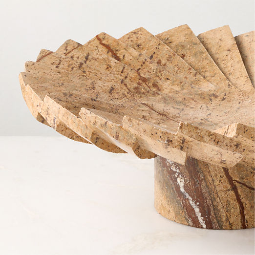Blaide Stepped Fan Brown Marble Pedestal Decorative Bowl