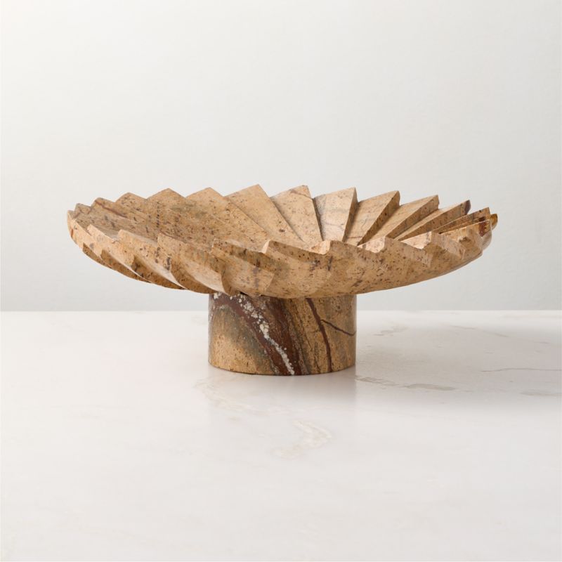 Blaide Stepped Fan Brown Marble Pedestal Decorative Bowl - image 3 of 4