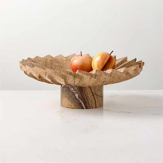 Blaide Stepped Fan Brown Marble Pedestal Decorative Bowl