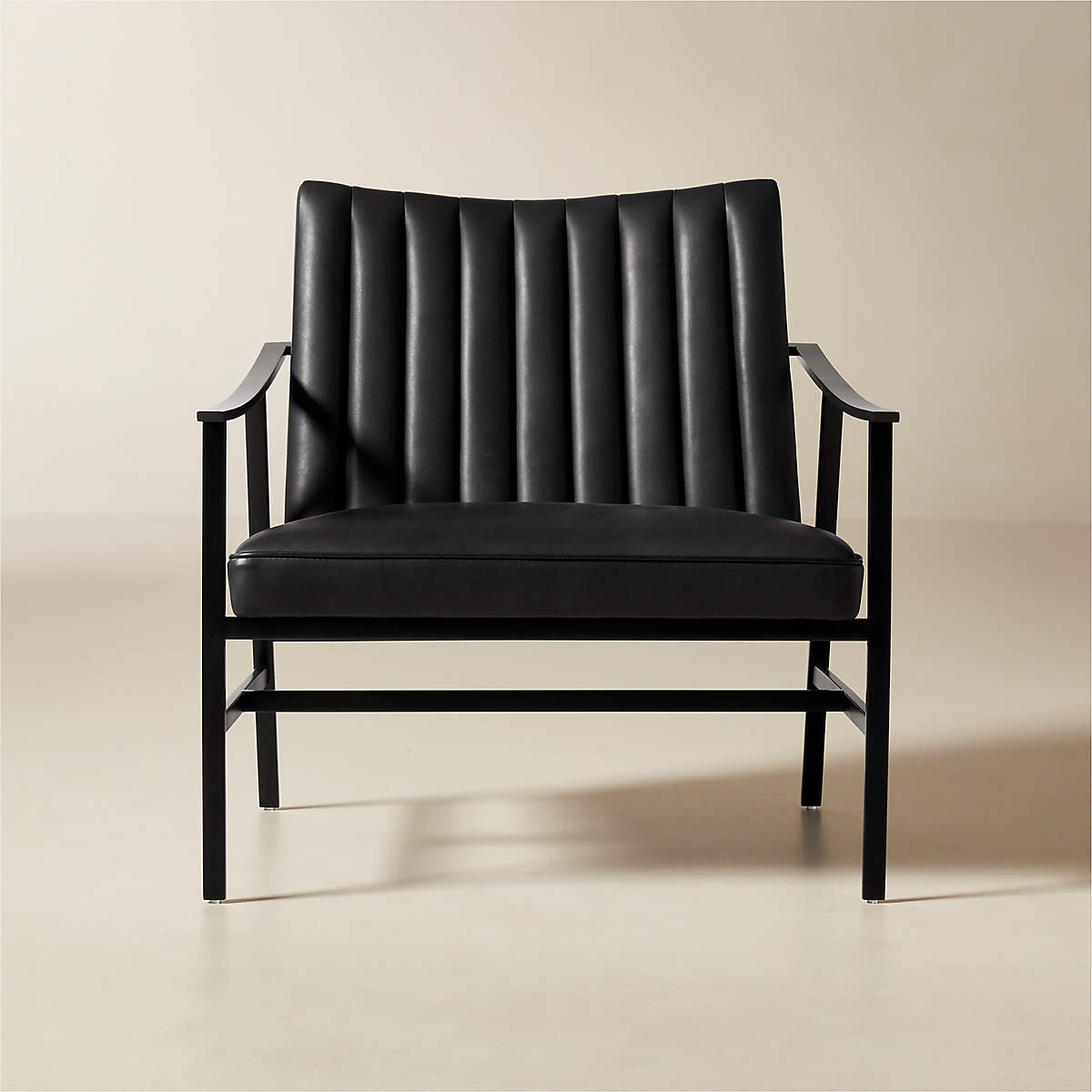 Blair Channeled Black Leather Accent Chair (Open Larger View)