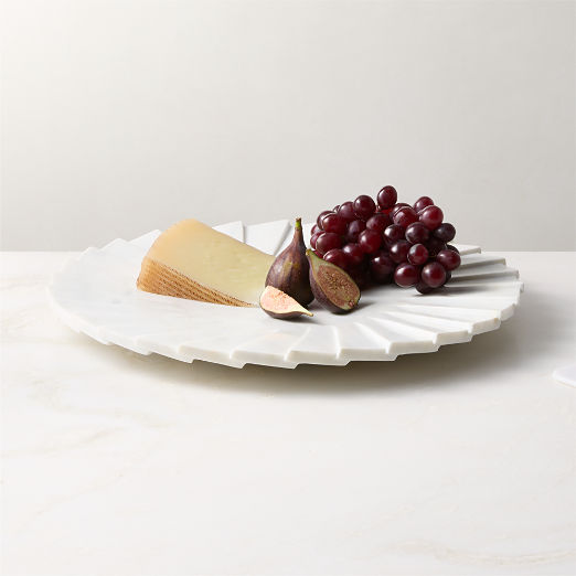 Blaide Round White Stepped Fan Marble Serving Platter