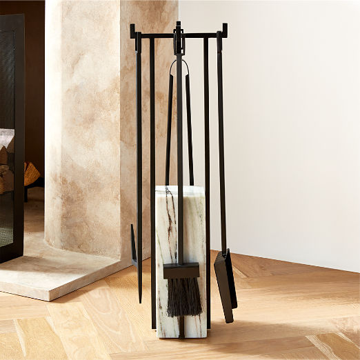 Idris 4-Piece Panda Marble Fireplace Tool Set