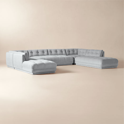 Belmond 5-Piece U-Shaped Light Blue Velvet Sectional Sofa