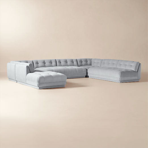 Belmond 5-Piece U-Shaped Light Blue Velvet Sectional With Left-Arm Bumper