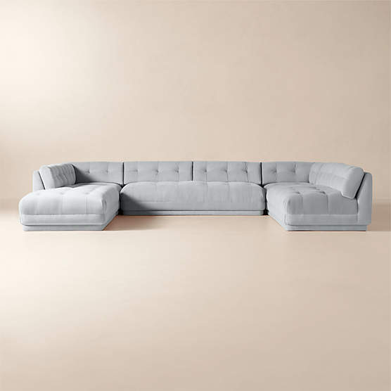 Belmond 5-Piece U-Shaped Light Blue Velvet Sectional With Left-Arm Bumper