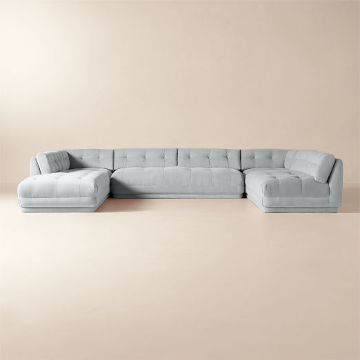 Belmond 5-Piece U-Shaped Light Blue Velvet Sectional With Left-Arm Bumper