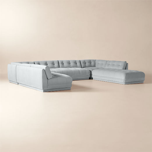 Belmond 5-Piece U-Shaped Light Blue Velvet Sectional With Right-Arm Bumper